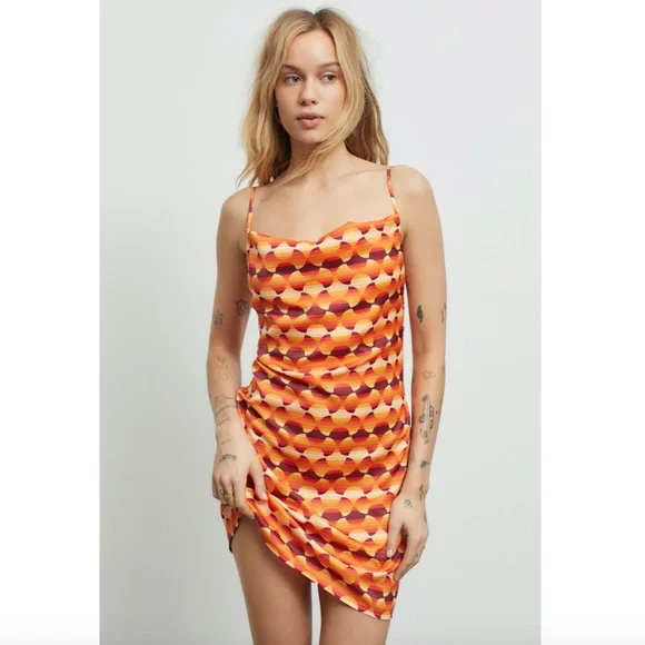NWT Urban Outfitters UO Mallory Cowl-Neck Slip Dress in Orange Size XS Satin - Picture 4 of 6